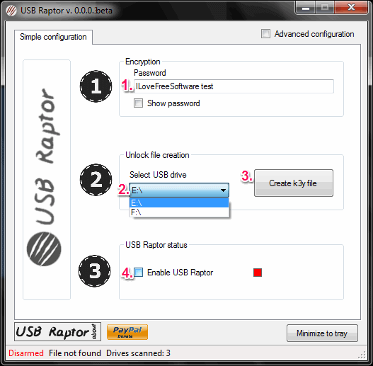 USB Raptor per bloccare o sbloccare il PC chiavetta