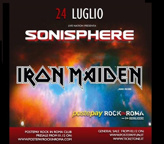 Ufficiale Iron Maiden al Postepay Rock in Roma 24 luglio 2016 info biglietti